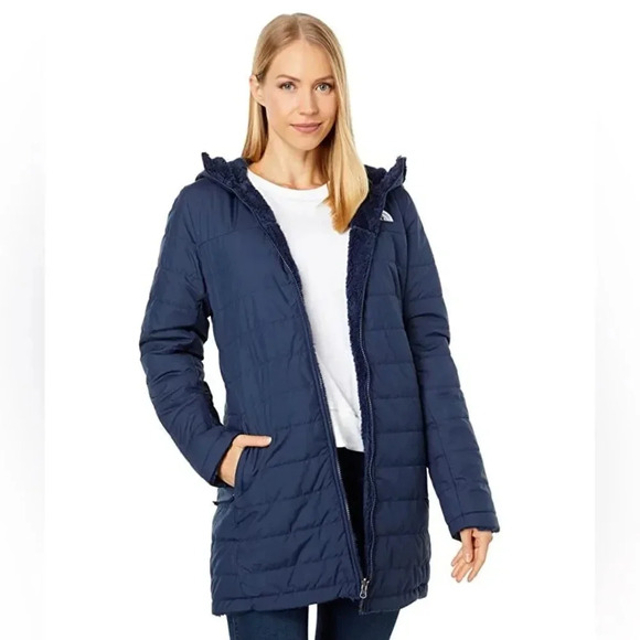 The North Face Women's Mossbud Reversible Fleece Parka - Summit Navy XS NWT - Picture 2 of 3